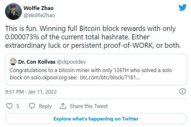 นักขุด Bitcoin รายหนึ่งขุดพบบล็อกที่มีโอกาสเจอแค่ 1 ในล้าน และได้รับเงินรางวัลกว่า 6.25 BTC 1 image