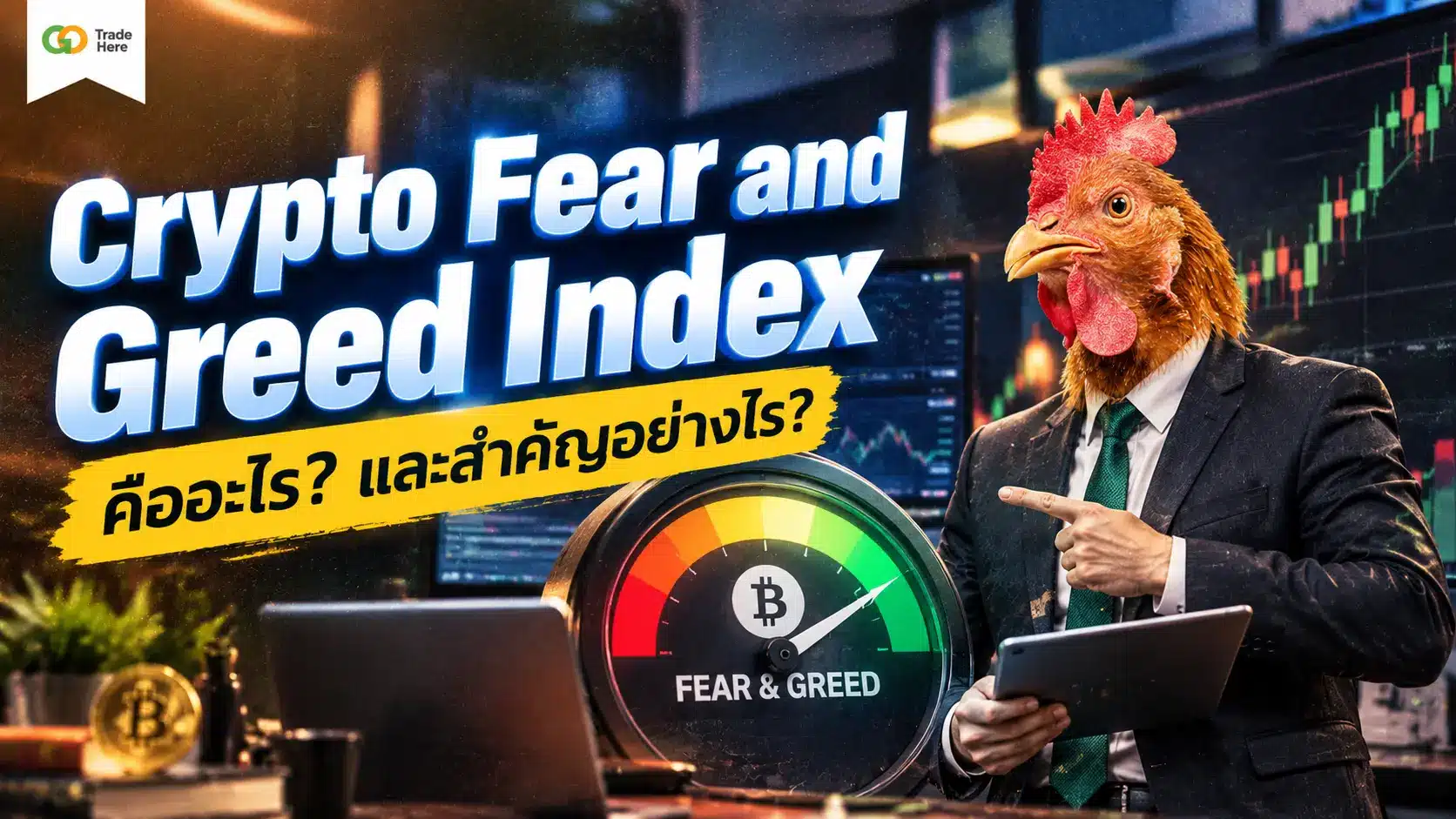 Chicken-headed man with crypto index