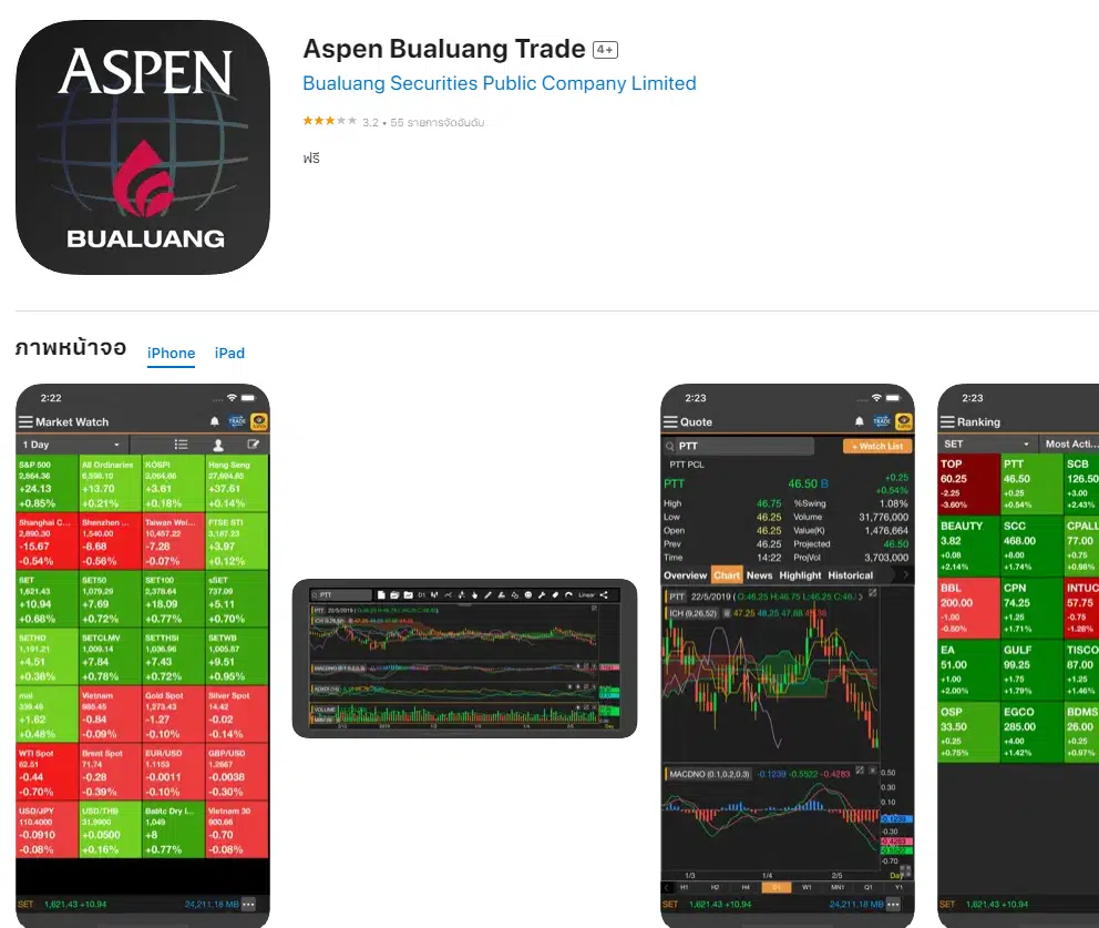 เทรดหุ้น แอพไหนดี 2023 Aspen Bualuang Trade 
