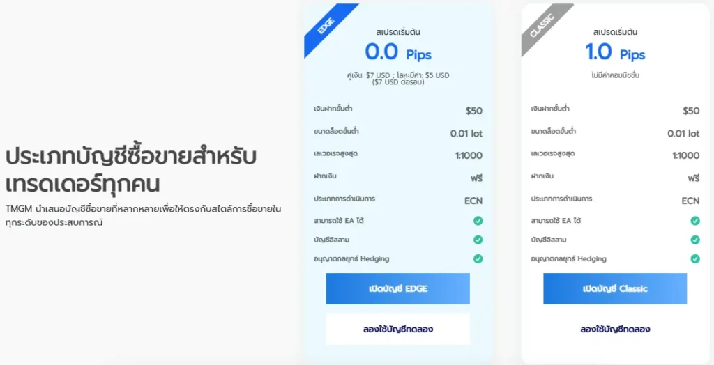 ประเภทบัญชีของโบรกเกอร์ TMGM