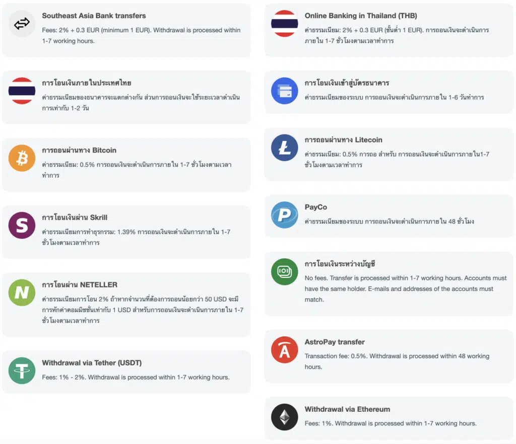 ช่องทางการถอน InstaForex