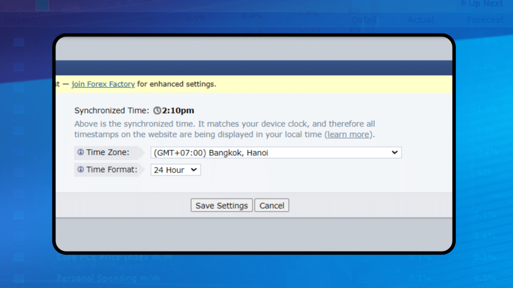 ตั้งค่า Forex Factory เวลาไทย