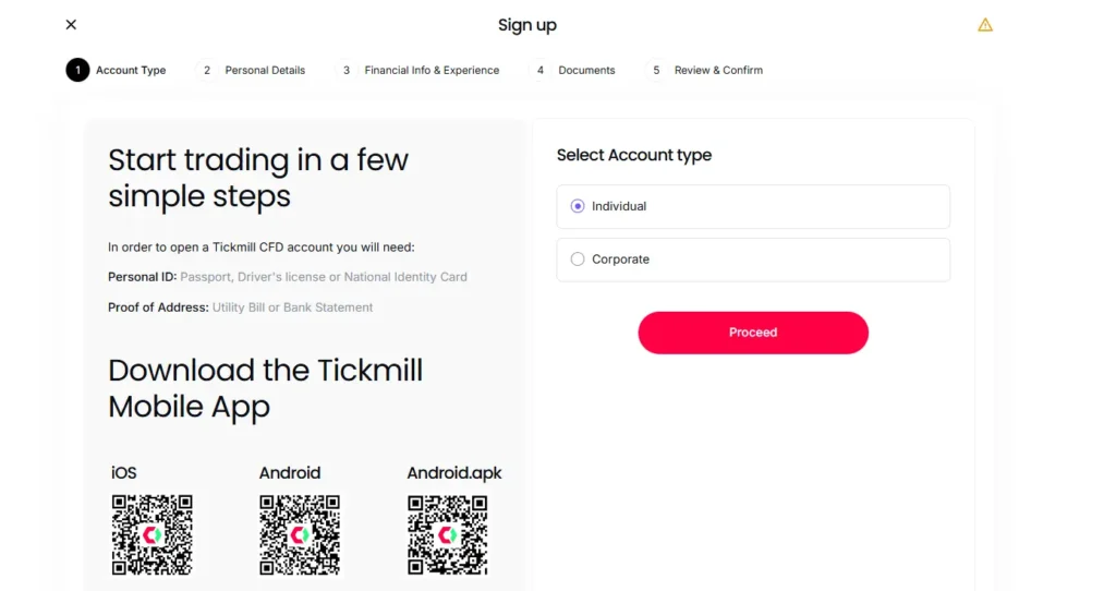 ขั้นตอนที่ 1 การสมัครโบรกเกอร์ Tickmill