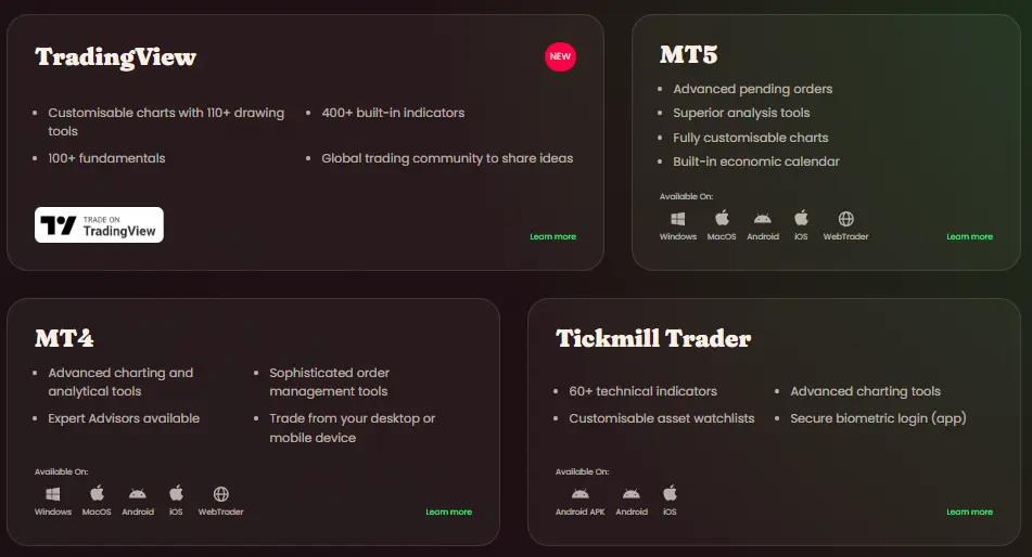 แพลตฟอร์มที่โบรกเกอร์ Tickmill รองรับ