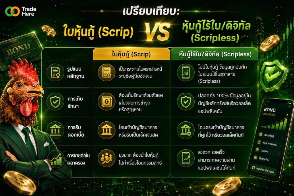 ChatGPT Image Jun 26, 2026, 02_55_10 PM (1) ตารางเปรียบเทียบข้อแตกต่างระหว่างใบหุ้นกู้ (Scrip) และหุ้นกู้ไร้ใบ (Scripless)