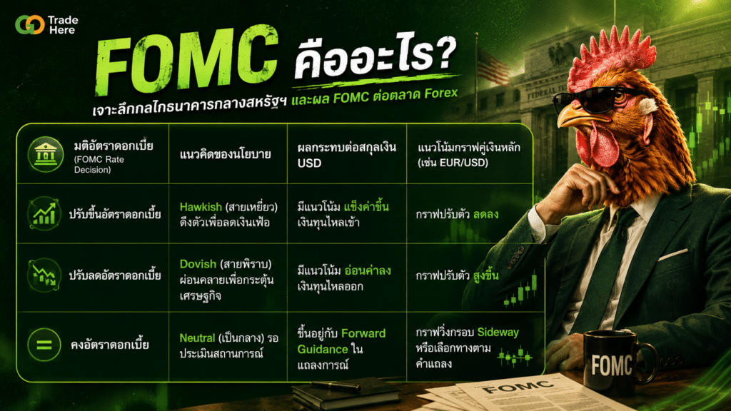 fomc-what-is-it-02 ตารางเปรียบเทียบ Hawkish vs Dovish และผลกระทบต่อค่าเงิน USD และตลาด Forex