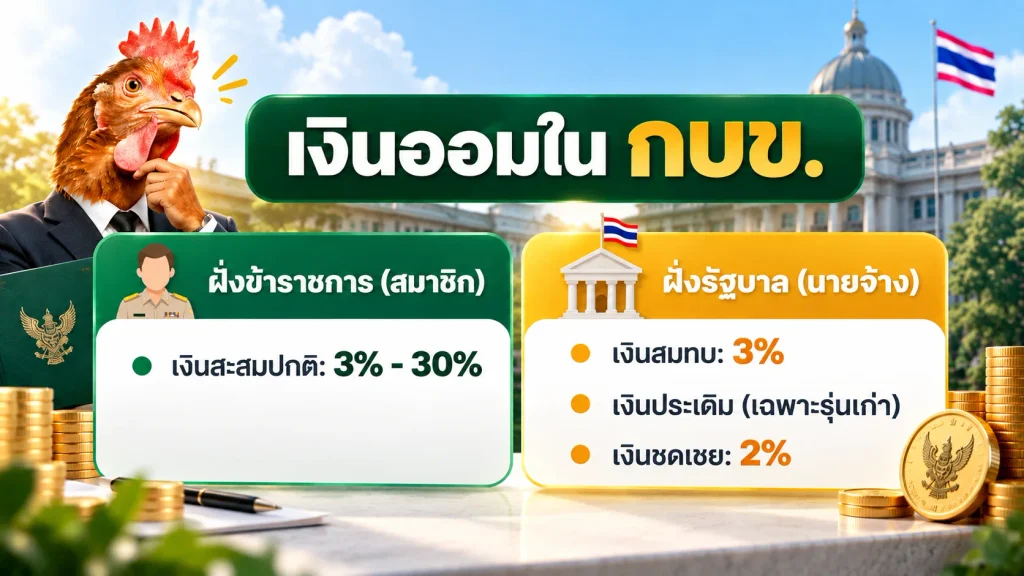 กบข คืออะไร แผนภาพแสดงสัดส่วนเงินสะสมและเงินสมทบ