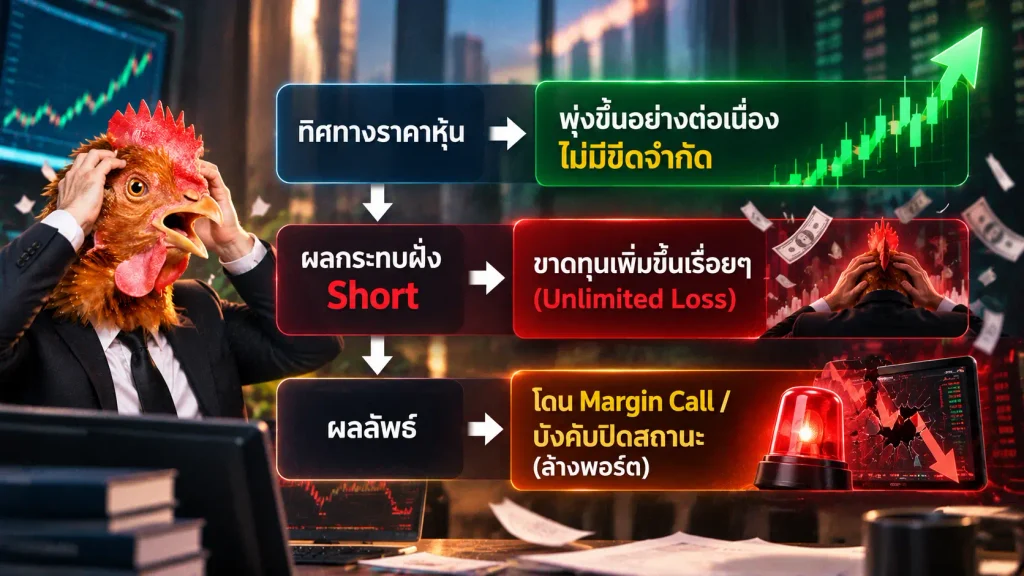 Short หุ้นเสี่ยงยังไง มือใหม่ทำได้ไหม? Short หุ้น คืออะไร แผนภาพอธิบายความเสี่ยงขาดทุนไม่จำกัด (Unlimited Loss)