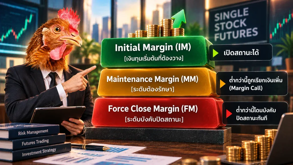 สรุปเงินทุนขั้นต่ำและระบบ Single Stock Futures หลักประกัน Single Stock Futures คืออะไร แผนภาพแสดงระดับหลักประกัน IM MM และ FM